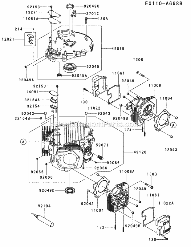 Kawasaki Fx1000-S09 Cylinder & Crankcase Diagram and Parts List for S7237-KW 53DI8DU8050 Cub Cadet Sprayer